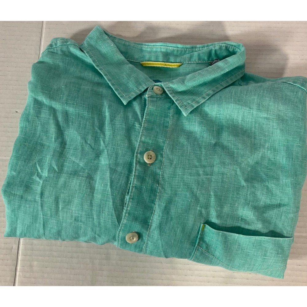 Tommy Bahama Button Down Shirt Mens XL Green Linen Long Sleeve Pocket - Picture 8 of 8